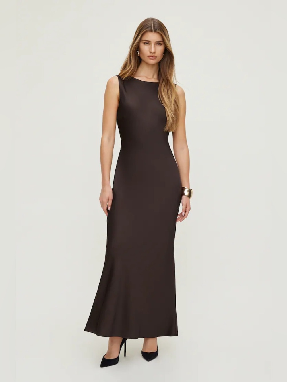 Dynamite Nora Satin Maxi Slip Dress in Java xs
